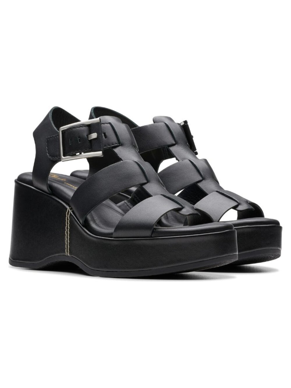 Clarks Women's Manon Cove Wedge Sandal Black Leather